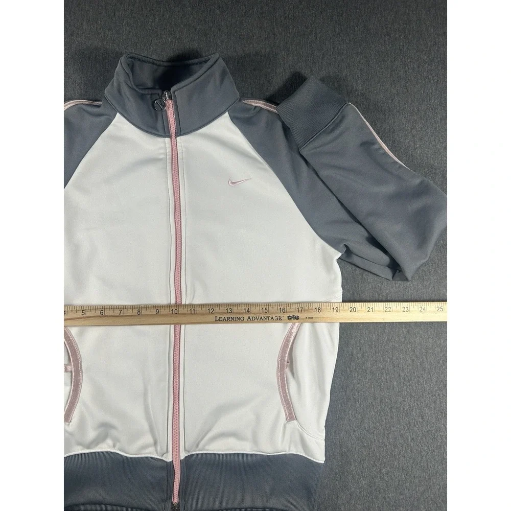 Nike Girls' Vintage Full-Zip Track Jacket Grey White Pink Size M (8-10)